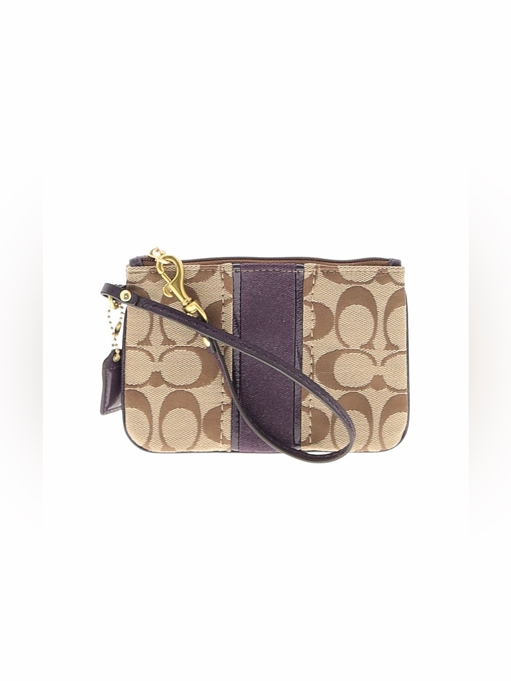 Coach Signature Canvas Vintage Y2K Wristlet w Plum Leather Accents Gold Hardware